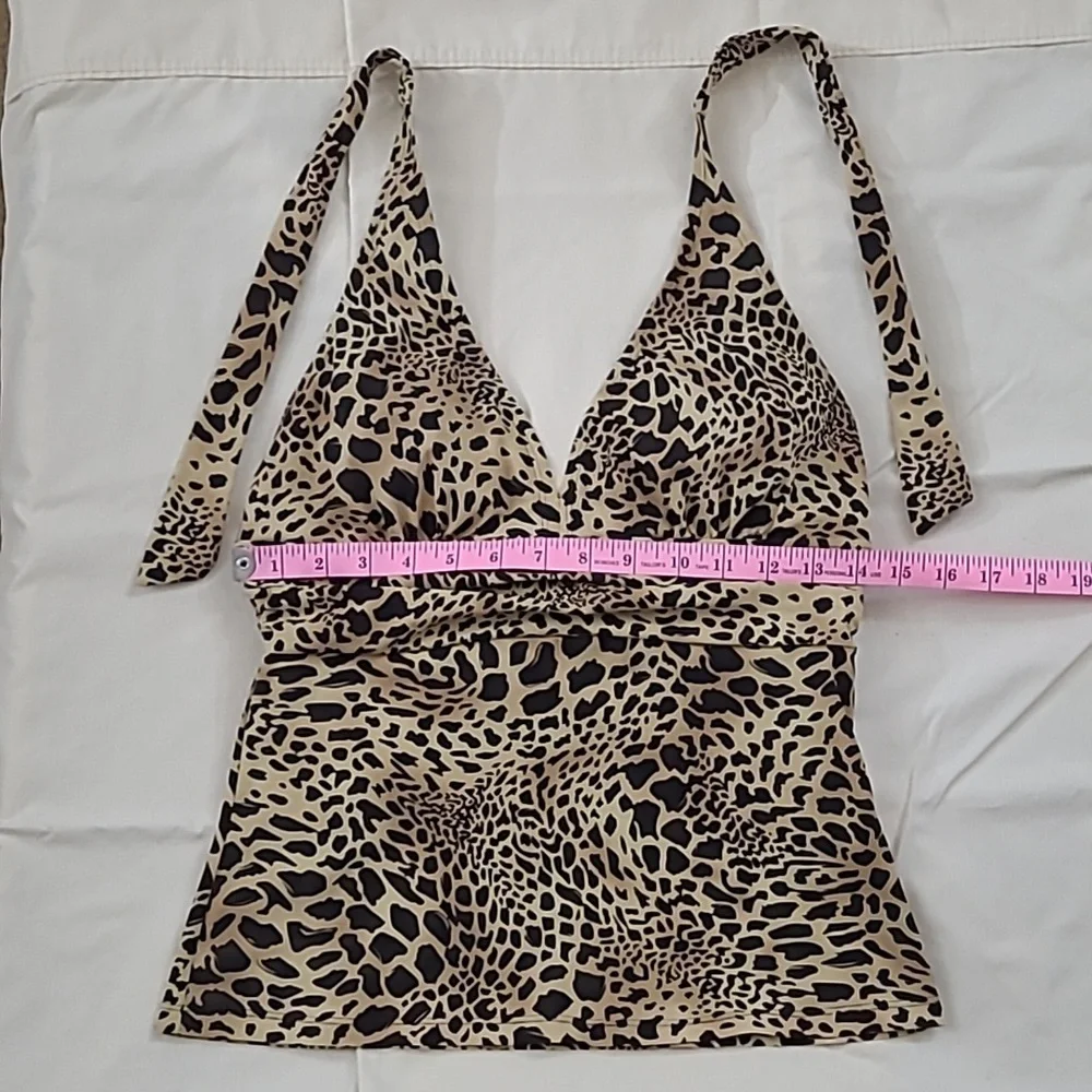 JONES NEW YORK Women's Leopard Print Swim Top - Halter Tankini Size 10
